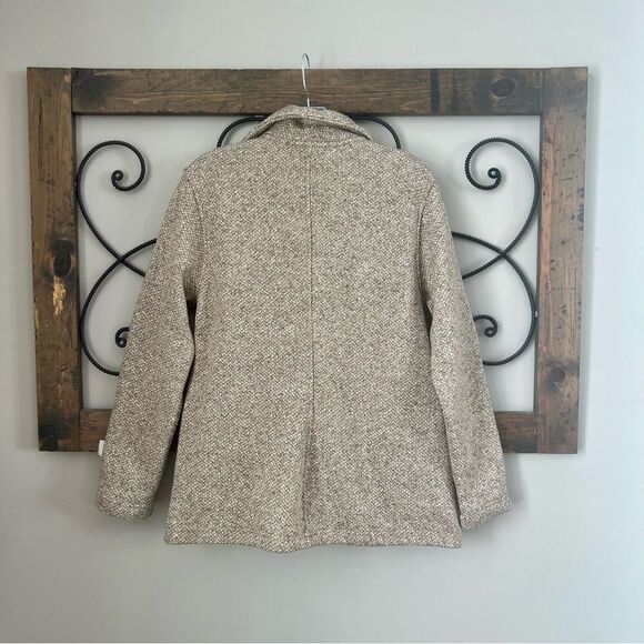 Lands End Motto Knit Fleece Oatmeal Tweed Asymmetrical Zip Jacket Blazer Coat - Picture 7 of 16